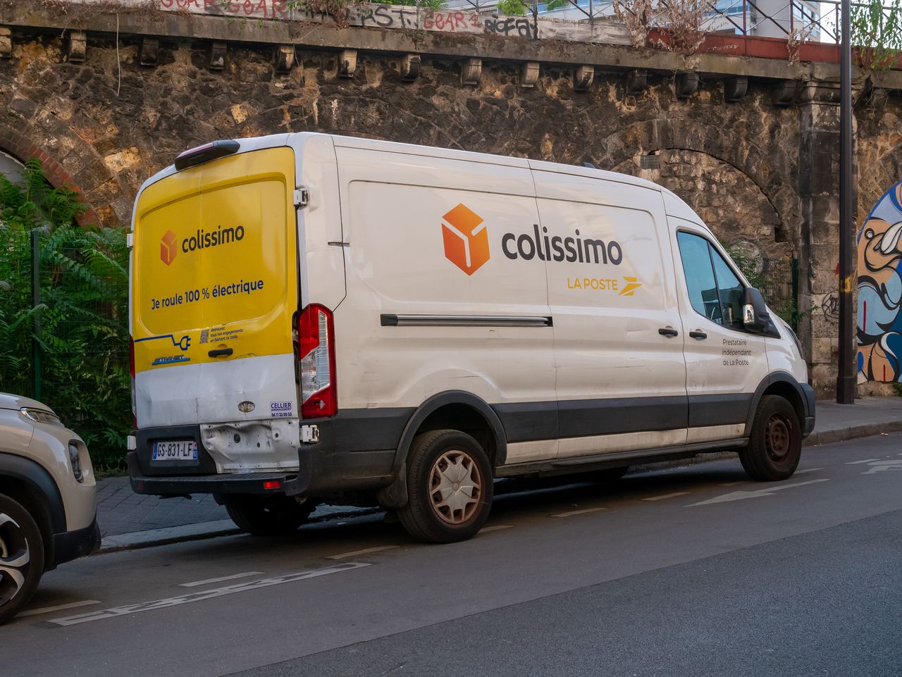 An electric Colissimo delivery van in Paris